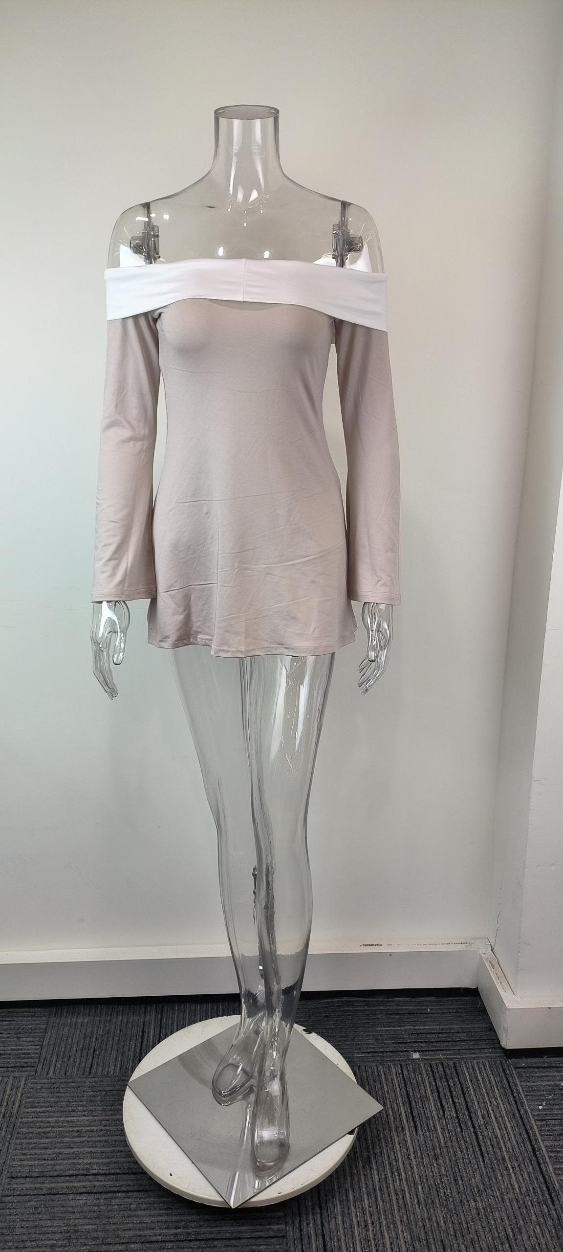 French Style Off-shoulder Color-block Skirt Set For Women_voghion.com