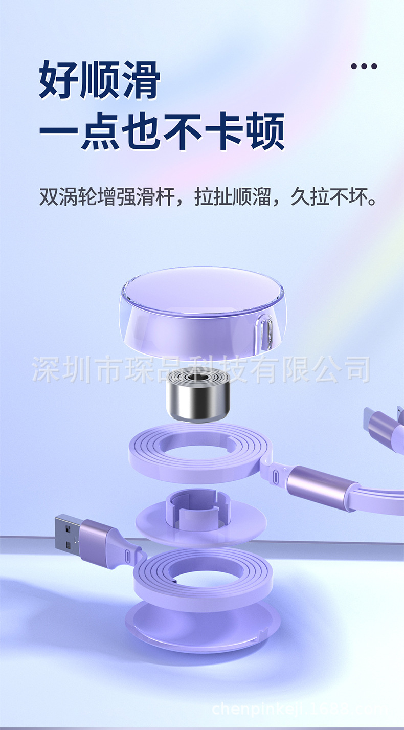 3 in 1 retractable super fast charging data cable 120w 6a in transparent ice clarity acrylic creative gift
