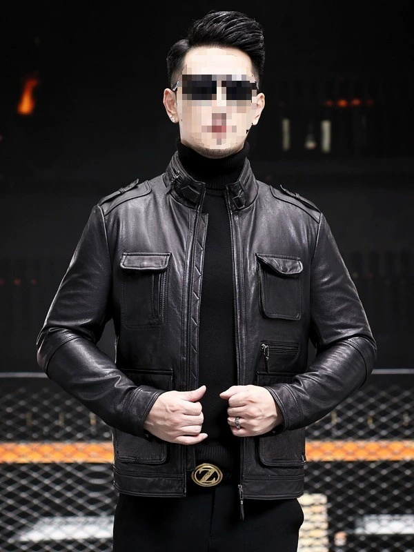 2025春秋季新款海宁猎装M65皮衣男夹克机车服薄款修身工装外套无