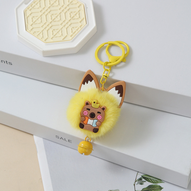 漫画かわいい猫耳ベル毛玉ペンダント読書カード Capibala バッグペンダント装飾ぬいぐるみキーホルダー|undefined