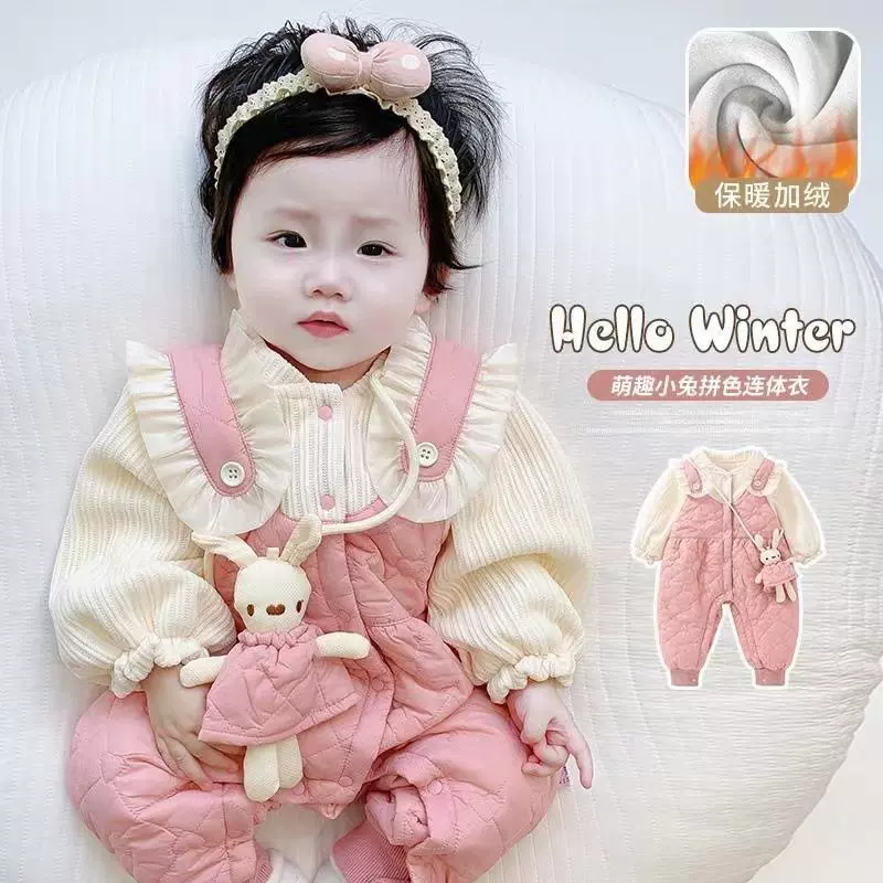 婴儿衣服秋装连体衣女宝宝哈衣保暖外穿薄棉衣春秋冬季外出服洋气