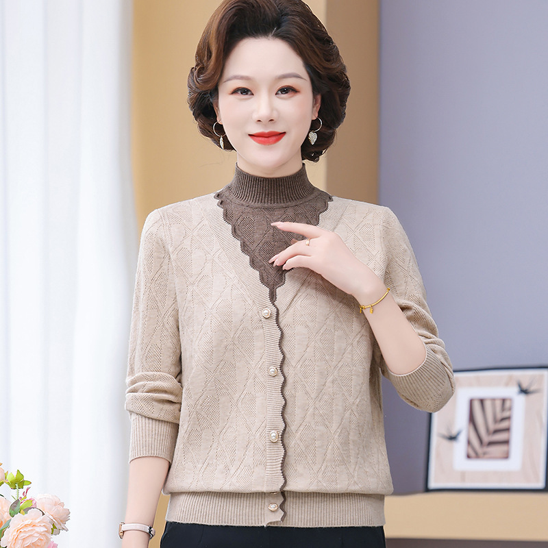 中老年女装洋气妈妈装秋装上衣时尚中年人假两件秋季衣服针织衫女|undefined