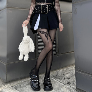Bow net stockings black cool and hot girl disco silk stockings fishing net jk dark hollow thin pantyhose women