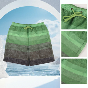 Summer Gradient Five-Point Men's Beach Shorts, Quick-Drying, Waterproof, Suitable for Seaside Vacations, Swim Trunks with Color-Blocking Design