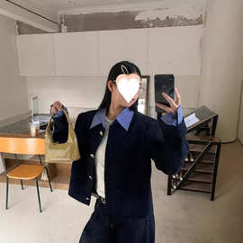 韩系假两件拼接翻领小香风外套女春季新款宽松休闲短款夹克上衣潮