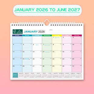 2026 Cross-Border E-Commerce Popular Fsc Paper Wall Hanging English Calendar 18 Months Marked with 5 National Holidays
