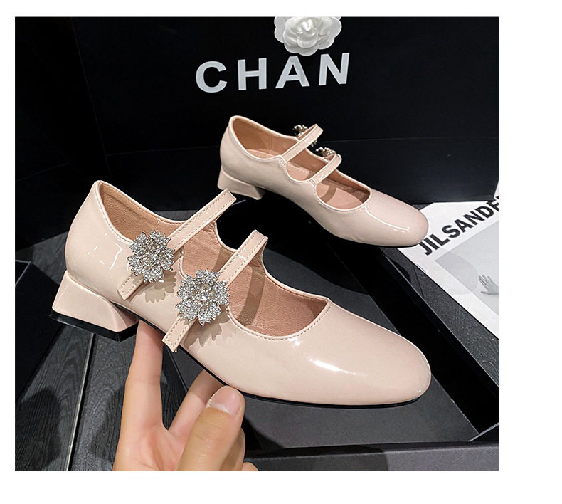 Giày Mary Jane cao gót mũi vuông đính đá hoa, gót thô 3–6 cm — Màu hồng nude, Màu đen chi tiết 25