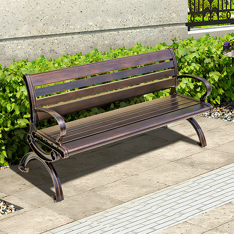 Parque silla Banco al aire libre taburete largo Patio de aluminio fundido ocio público asiento trasero Silla de hierro silla larga