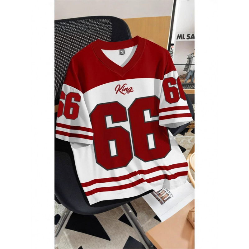 American High Street Casual Sports Baseball Collar Contrasting Short-Sleeved Long-Sleeved Shirt for Women Summer Loose Printed Half-Sleeved Top