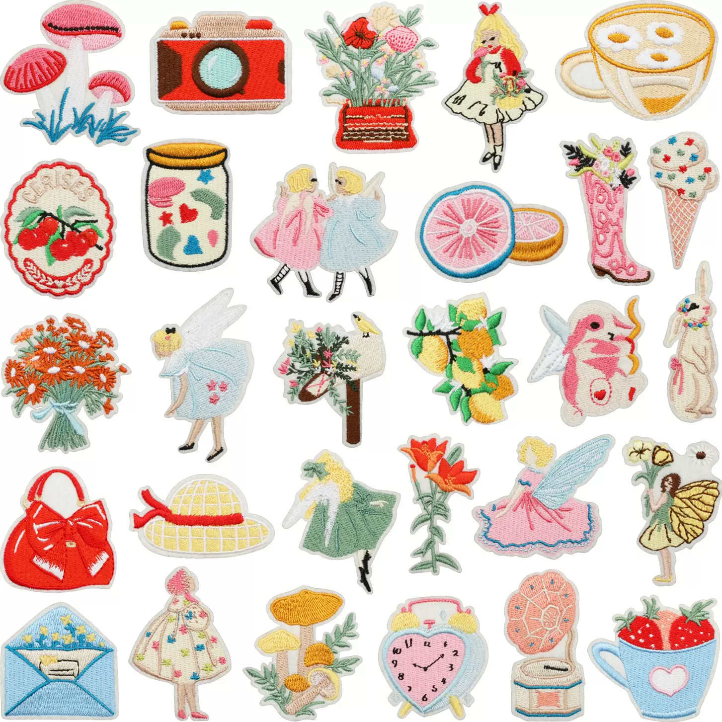 可爱花仙子刺绣布贴衣服装饰兔子补丁贴草莓茶杯电脑绣花标熨烫