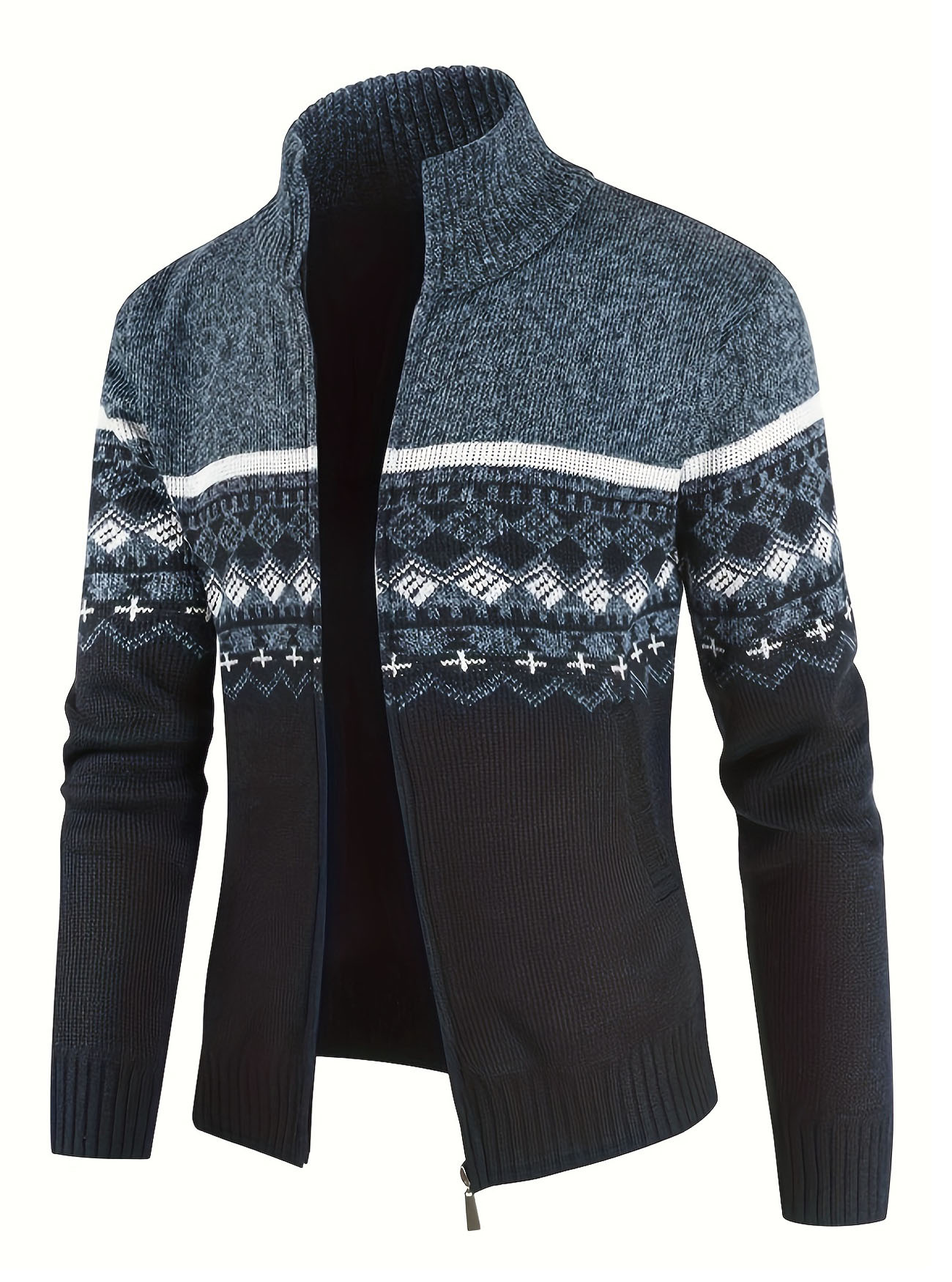 Nuevo transfronterizo Amazon otoño y invierno nuevo suéter de hombre de cuello de pie color de punto cardigan suéter casual de hombre