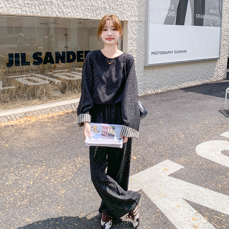 实拍秋装女2025新款时尚套装今年流行休闲宽松韩系高级独特两件套|undefined