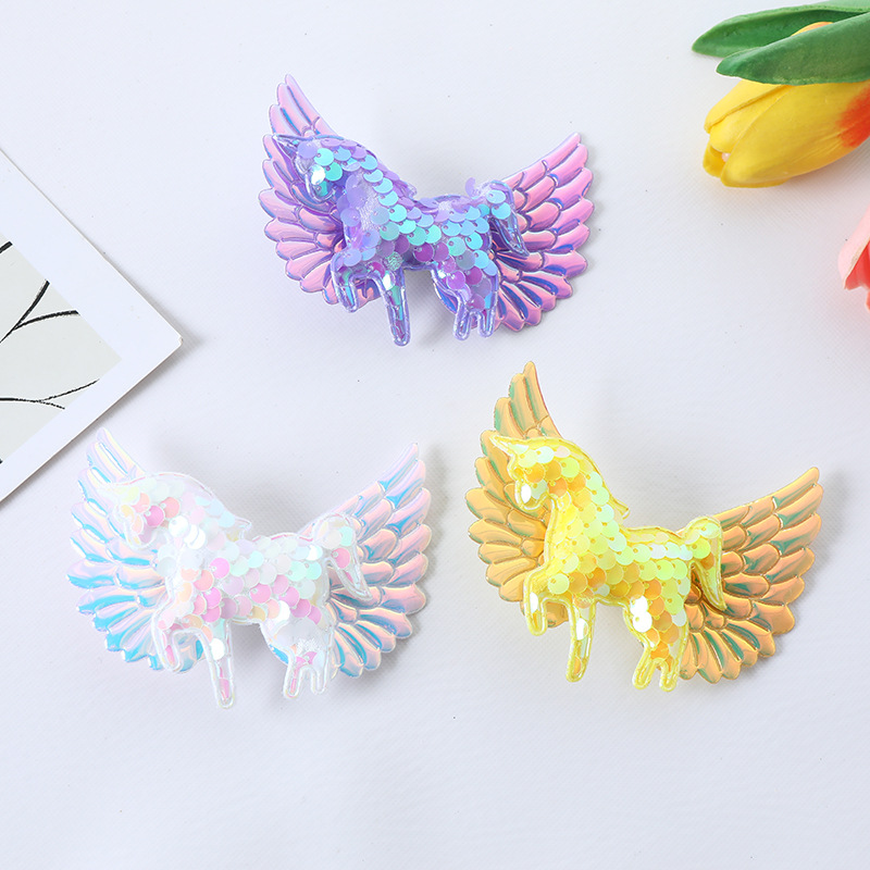 20g Weight Hair Clip Hair Accessories Type 1 Piece Quantity Holiday, Daily Occasion Cartoon, Angel, Unicorn, Wings, Horse Pattern Women's Gender Sequins Design Cute Style Cute Women's Cartoon Angel Unicorn Sequins Hair Clip 2