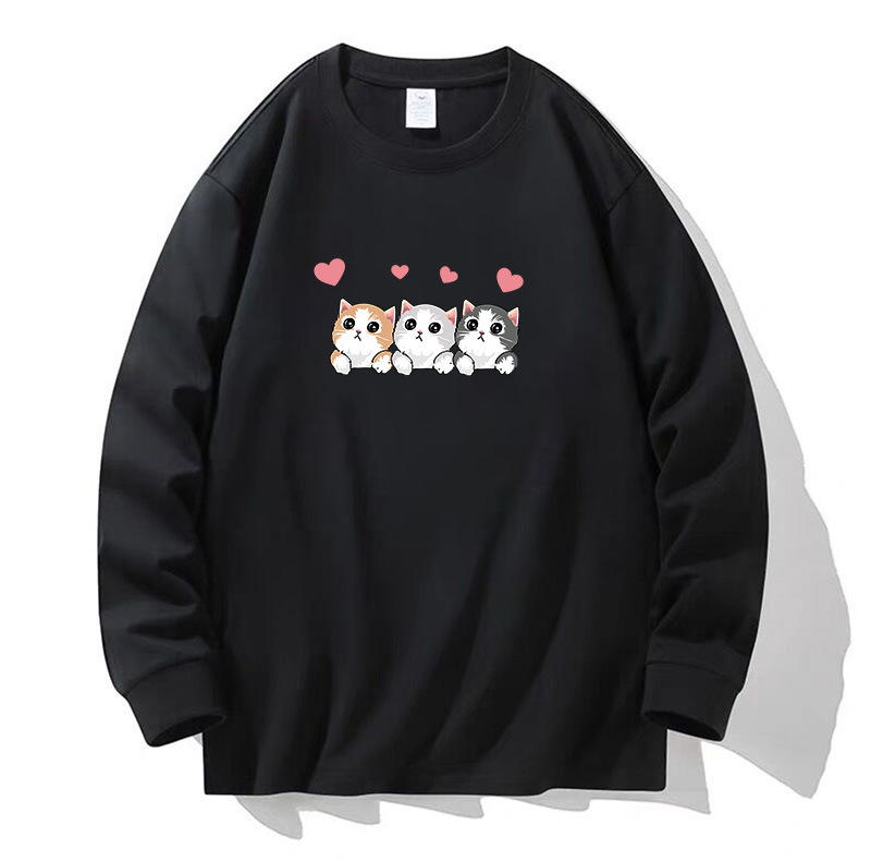 100% algodón pesado de alta calidad 230g de otoño camiseta de manga larga de cuello redondo negro camiseta de base suelta camiseta de mujer