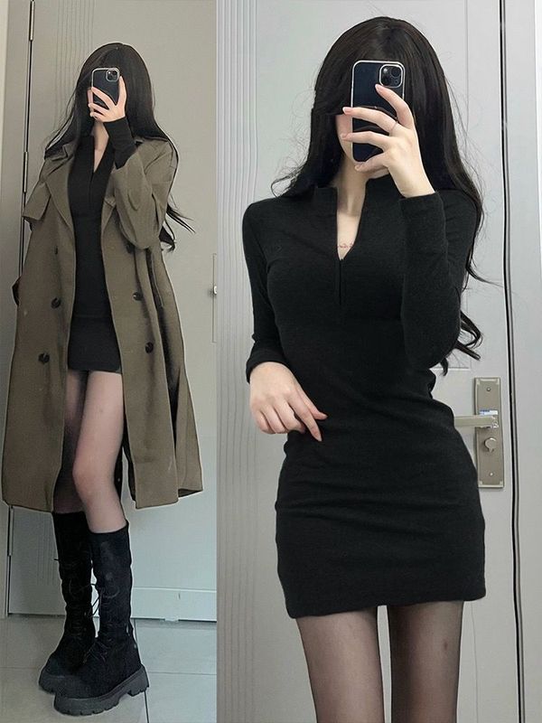 纯欲风辣妹包臀连衣裙女紧身御姐穿搭秋冬2025新款显瘦打底短裙子|undefined
