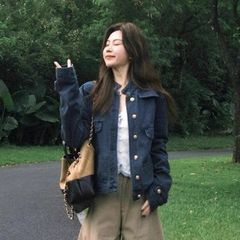 老钱风高级感中古立领牛仔外套秋季新款宽松休闲小香正肩夹克上衣