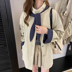 撞色格子立领连帽中长款风衣女2025秋季新休闲百搭小个子外套IMI