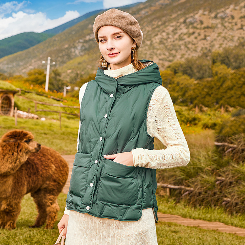 Cross-border autumn and winter new double-sided light down jacket vest women's short fashion simple hooded vest coat fashion