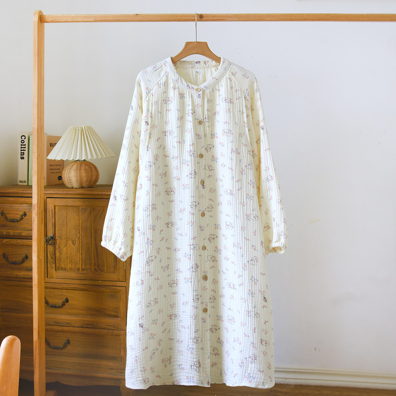 Pure cotton crepe maternity dress for postpartum, sweat-absorbent all-cotton nursing nightgown for pregnant women Pure cotton crepe maternity dress for postpartum, sweat-absorbent all-cotton nursing nightgown for pregnant women