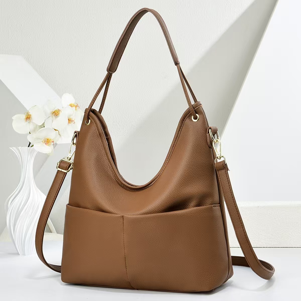 Casual bolso de cubo de color sólido bolso de transporte diario de moda atmósfera mochila de hombro Ladies bag image 5