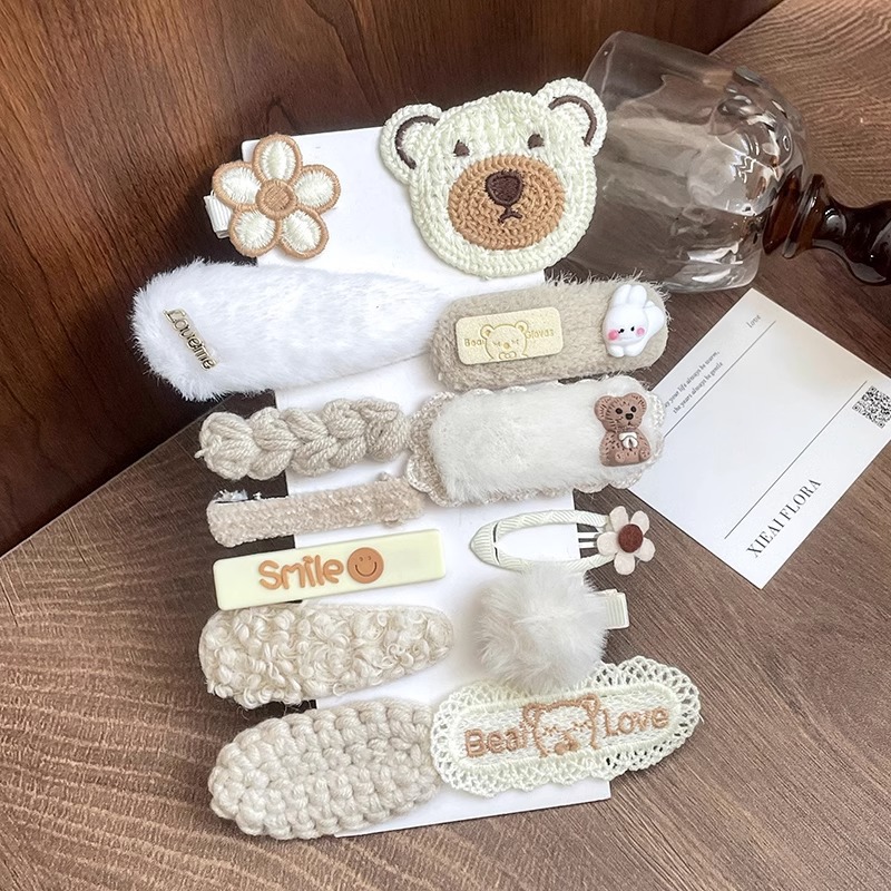 Otoño e invierno color café leche clip para el cabello para niños flequillo clip tocado bebé lindo flor de felpa horquilla accesorios para el cabello al por mayor