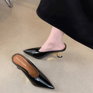 Autumn 2024 new pointed high heel wedge sandals women's black silver gold factory direct a generation of hair
