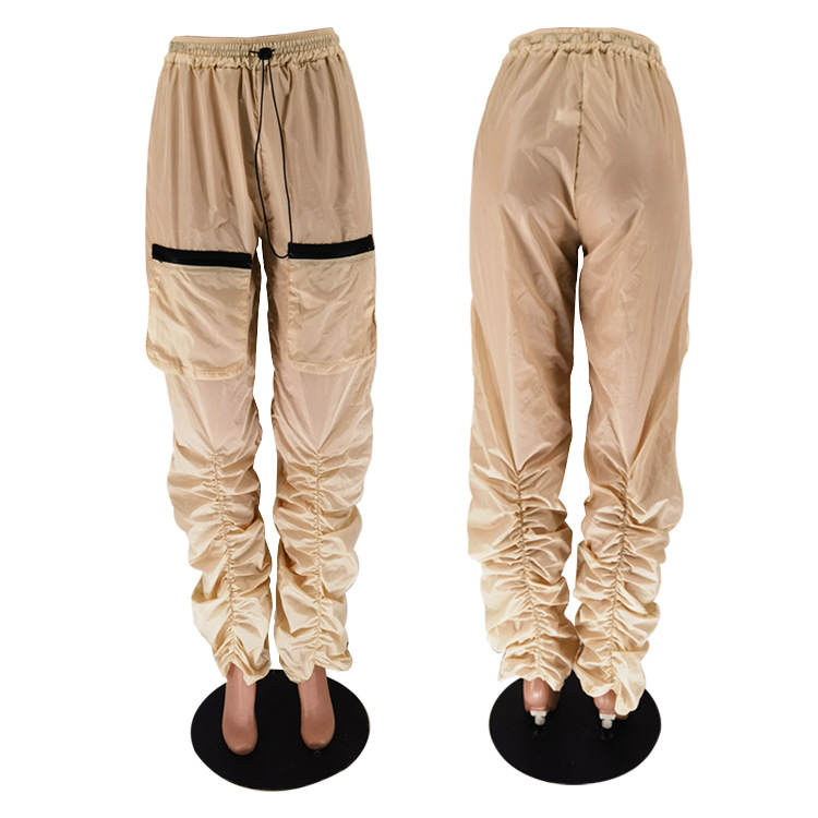 210g Weight Full Length Pants Length Spandex, Polyester Fabric Type Mid Waist Waist Line Cargo Pants Pants Type Micro-Elastic Elasticity Street Occasion Comfort Function Loose Version Solid Color Pattern Spring, Autumn Season Women's Gender Pocket Design Casual Style Women's Street Casual Solid Color Full Length Pocket Cargo Pants 6