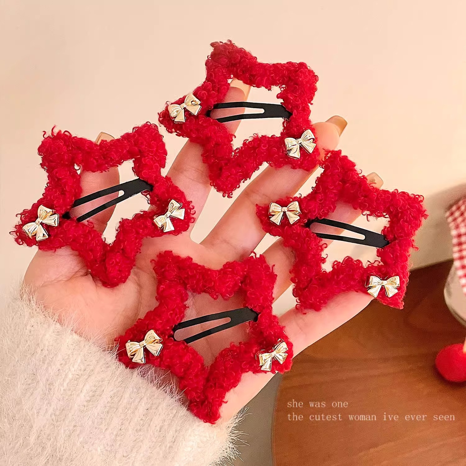 new year plush pentagram hairpin female sweet cute side clip bangs cropped hair clip autumn and winter clip hairware hairpin