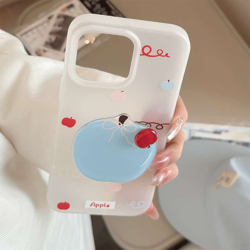 Blue Apple Rotating Stand Suitable for Apple 16 Phone Case 15Promax Fresh Iphone17 Korean Style 13 Soft Blue Apple Rotating Stand Suitable for Apple 16 Phone Case 15Promax Fresh Iphone17 Korean Style 13 Soft