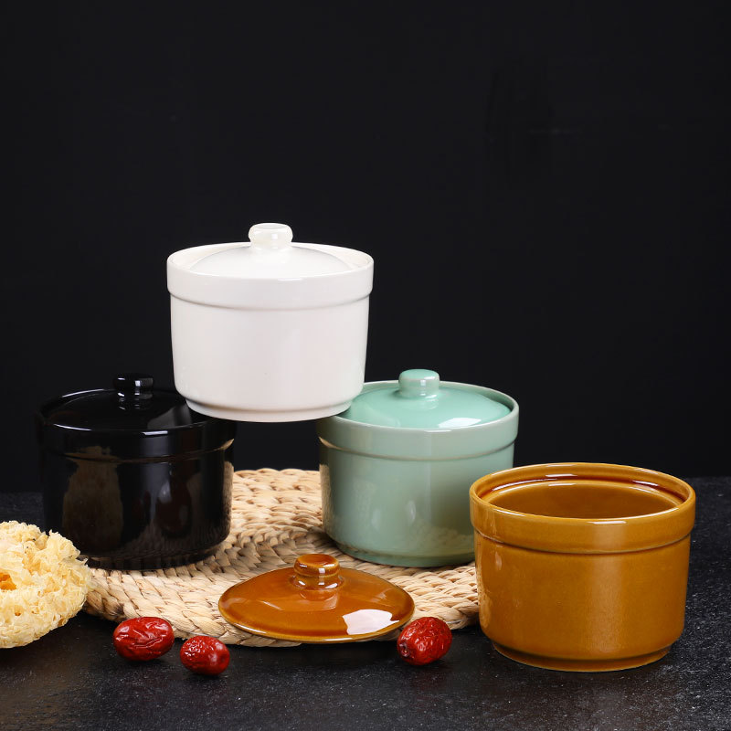 Taza de estofado de olla de barro guisada recta en agua, olla de estofado de una persona, olla de sopa con tapa, shaxian snack, nido de pájaro, olla de sopa hirviendo de cerámica