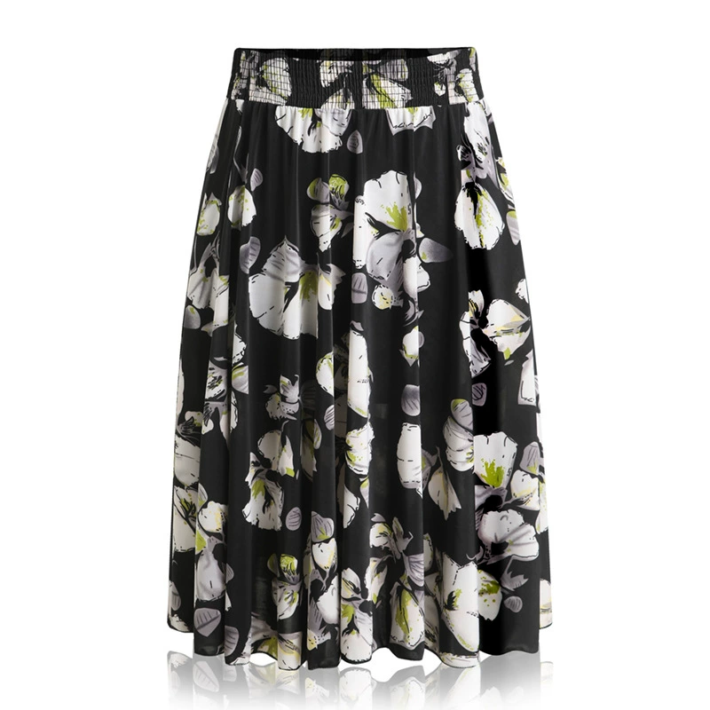 Летняя тонкая юбка для женщин среднего и старшего возраста, высокая талия, широкий подол, плиссированная, 2025 новая модель, длинная юбка из ледяного шелка