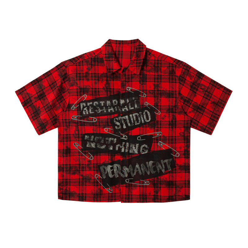 American Style Retro Men's Shirt Men's Distressed Dirty Lapel Check Print Trendy Brand Loose New Shirt for Men