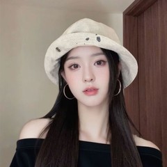 日系复古小众设计点点涂鸦褶皱渔夫帽女春秋休闲百搭显脸小盆帽潮
