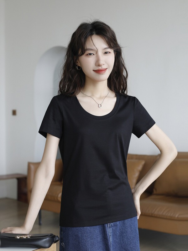 マルベリーシルク Tシャツ レディース 半袖 ラージ ラウンドネック 露鎖骨 右肩 アウター 半袖 ボトムシャツ トップス|undefined
