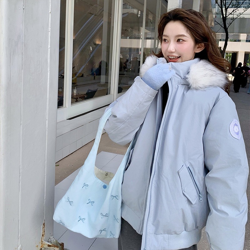 2025 nueva ropa de invierno de mujer corta ropa de algodón coreana academia ropa de algodón de pluma de mujer abrigo suelto