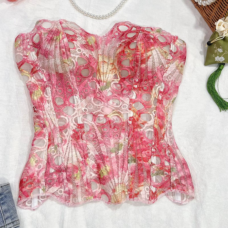 Europa y los Estados Unidos nuevos encaje irregular de doble ajuste hueso chaqueta corte corset impresa chaqueta plástica