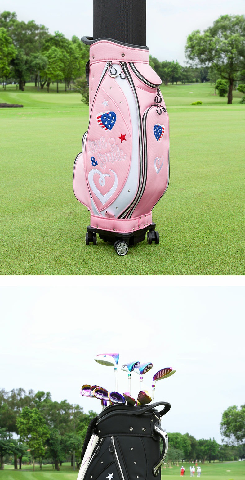 Túi golf PGM 4 bánh vạn năng chống nước, cao 127cm, đựng 13 gậy — Qb135-màu Hồng, QB135-Màu đen chi tiết 7
