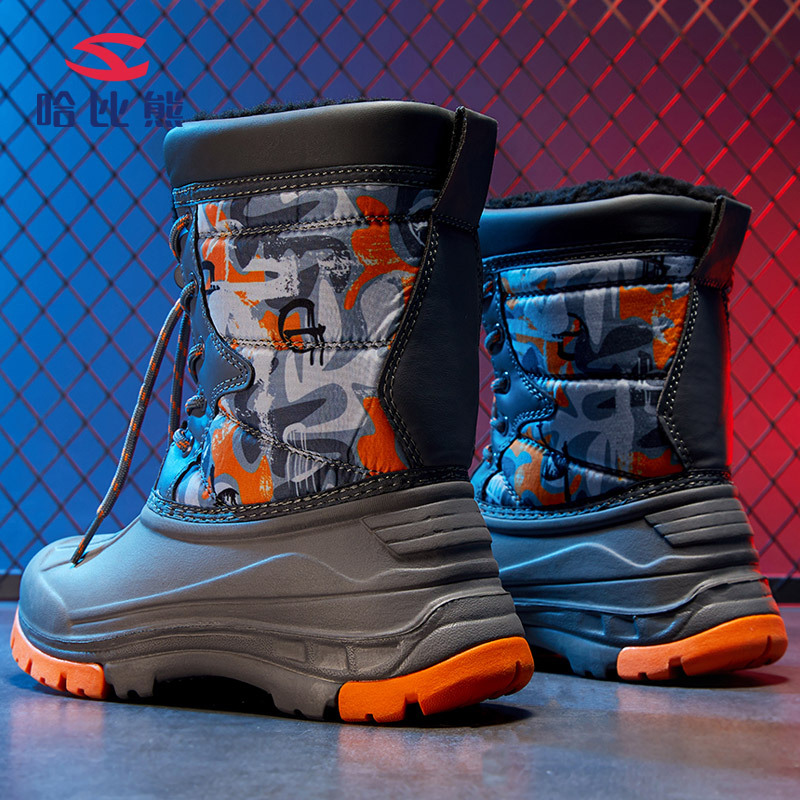 Habbear botas de nieve para niños botas de algodón forradas de lana botas de algodón de media pantorrilla botas de algodón de estilo de comercio exterior cálido entrega de una sola pieza