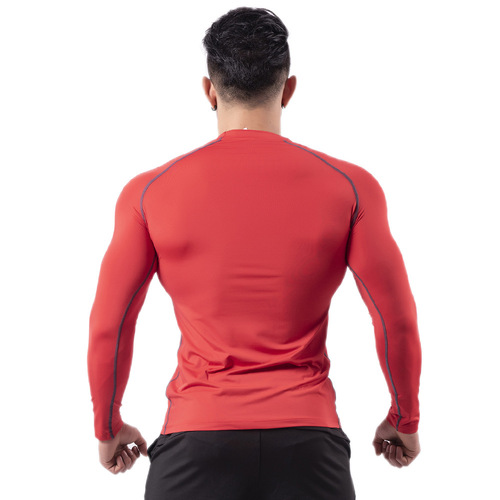 Velvet warm fitness clothes for men in autumn and winter high elastic breathable quick-drying clothes sweaty basketball running long-sleeved sportswear