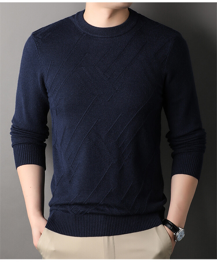 Suéter de hombre, camiseta de fondo, jersey Jacquard de color sólido, camiseta casual de mediana edad, cuello redondo, suéter casual de moda para hombres