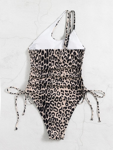  European and American Style New Leopard-Print Drawstring Bandage One-Piece Swimsuit Bikini – Cross-Border Foreign Trade