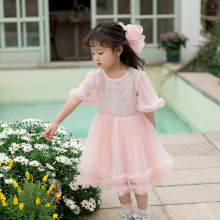 2025女童连衣裙夏装荷叶边公主裙中裙女宝宝裙子蓬蓬纱裙跨境热销