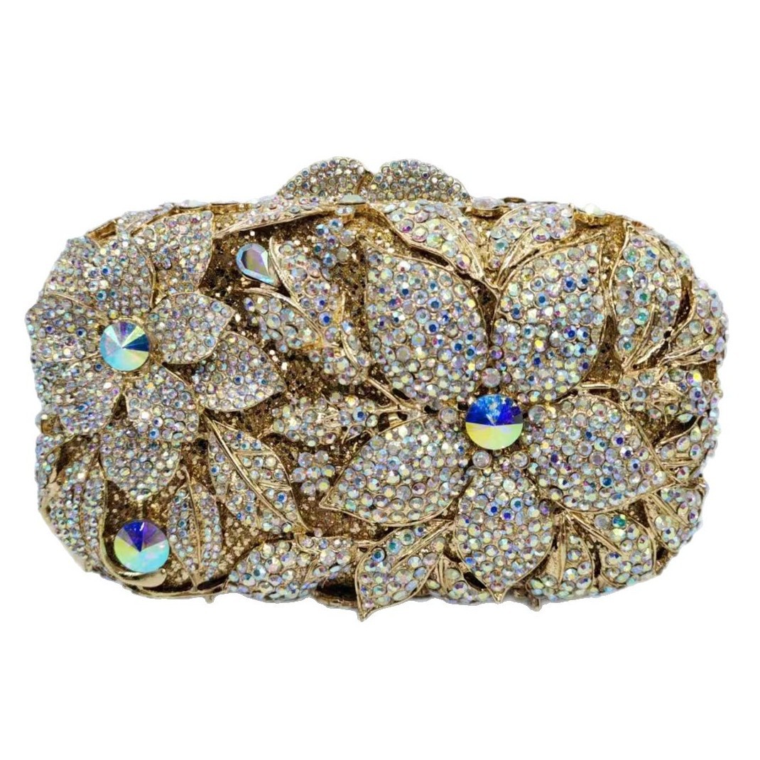 Suministro transfronterizo de bolsas de mano de diamantes amarillo limón para damas bolsas de diamantes exportaciones de bolsas de cena de moda europeas y americanas plata