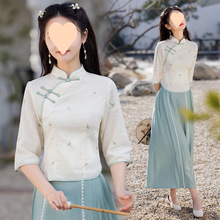 新中式旗袍连衣裙两件套年轻款日常少女唐装茶服套装学生民国风裙