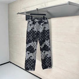 正确版现货原标V家新款黑色棋盘格马赛克牛仔裤休闲百搭外套