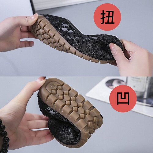 Women's Spring Summer Korean Style Mesh Round Toe Flat Mouth Mother's Shoes with Doudou Soles