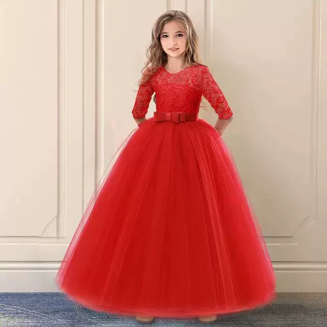 跨境女童蝴蝶结蓬蓬裙花童婚纱礼服晚会演出童裙货源girl dress