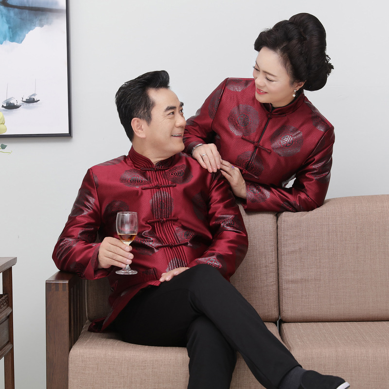 Wholesale Tang Suits for Middle-Aged and Elderly Couples, Autumn and Winter Clothing, Cotton-Padded Tops, Thin Cotton Jackets, Outfits for Parents, Birthday Outfits