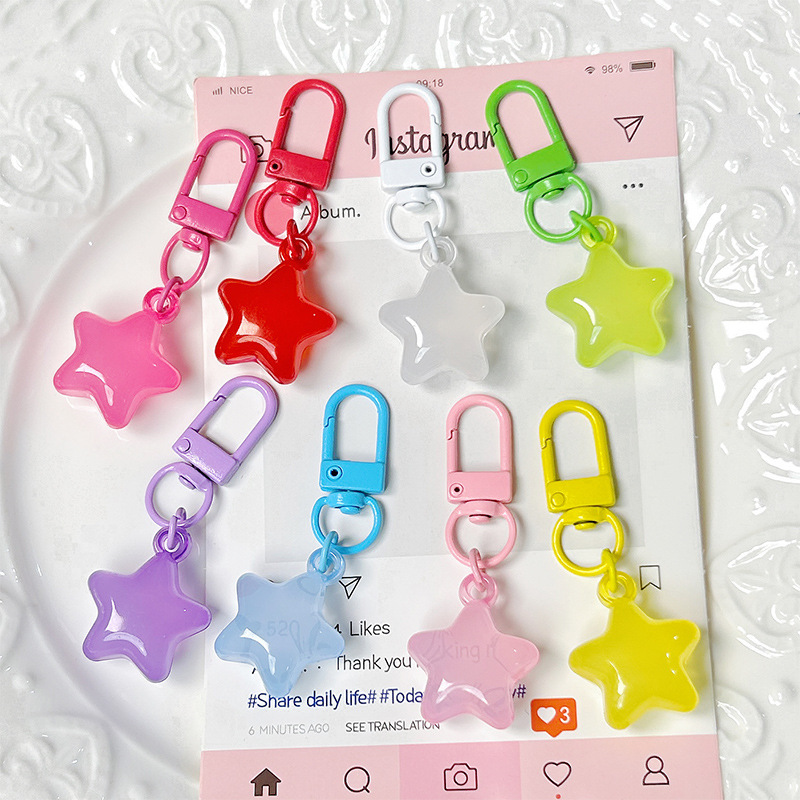 Jelly-Colored Star Pendant, Three-Dimensional Chubby Five-Pointed Star Keychain, Girly Heart-Shaped Bag Accessory, Small Gift DIY Decoration