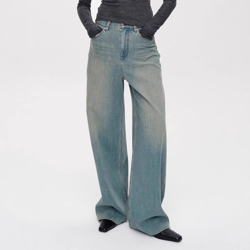 Th~ Row 2025 Spring and Summer Retro Washed Distressed Stone-Washed New Stretch Fabric Silhouette Jeans Th~ Row 2025 Spring and Summer Retro Washed Distressed Stone-Washed New Stretch Fabric Silhouette Jeans